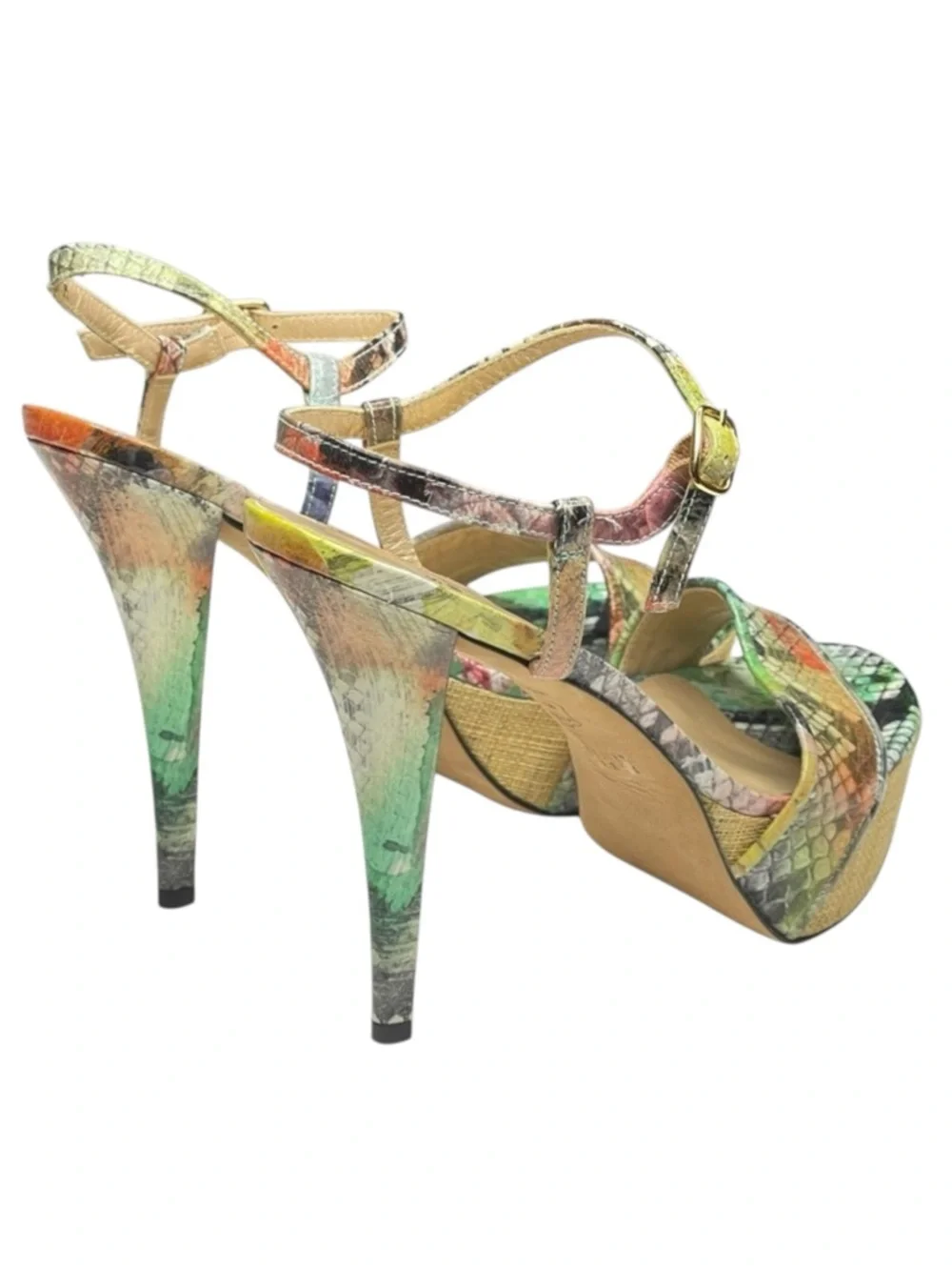 Stuart Weitzman 𒀭Pretty Python Platform Heel Sandal 𒀭Color Patent Leather 𒀭9B